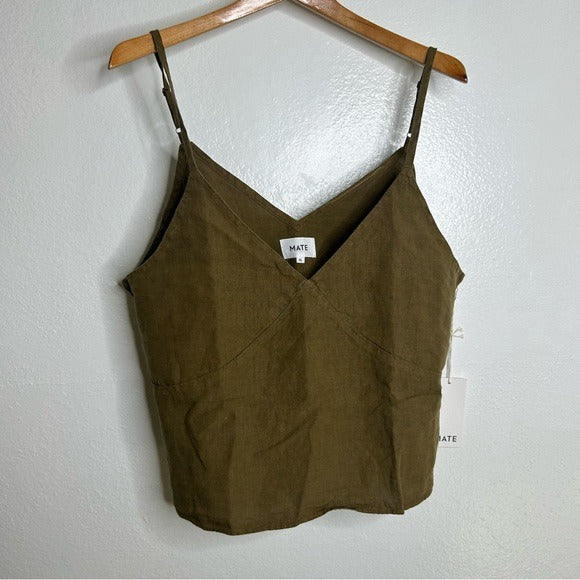 MATE the Label MATE The Label 100% Linen Green Camisole Tank Top - Linen