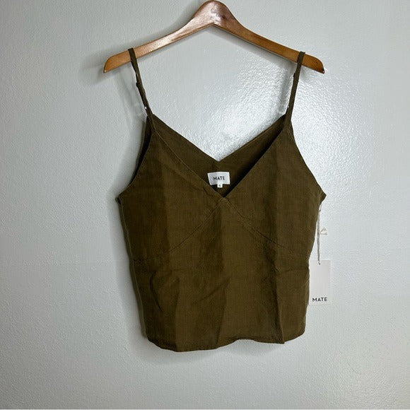MATE the Label MATE The Label 100% Linen Green Camisole Tank Top - Linen