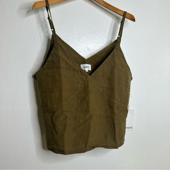 MATE the Label MATE The Label 100% Linen Green Camisole Tank Top - Linen