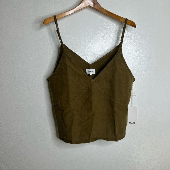 MATE The Label 100% Linen Green Camisole Tank Top