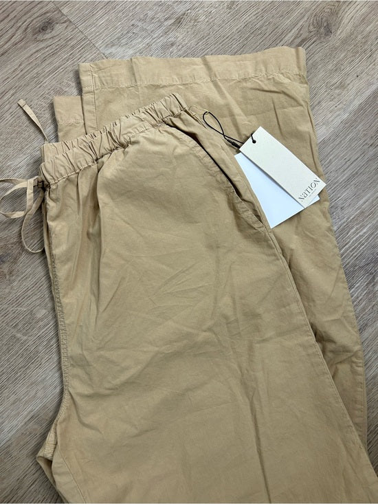 Nation LA 100% Pima Cotton Poplin Lucia Tie Waist Wide Leg Pant in Toffee