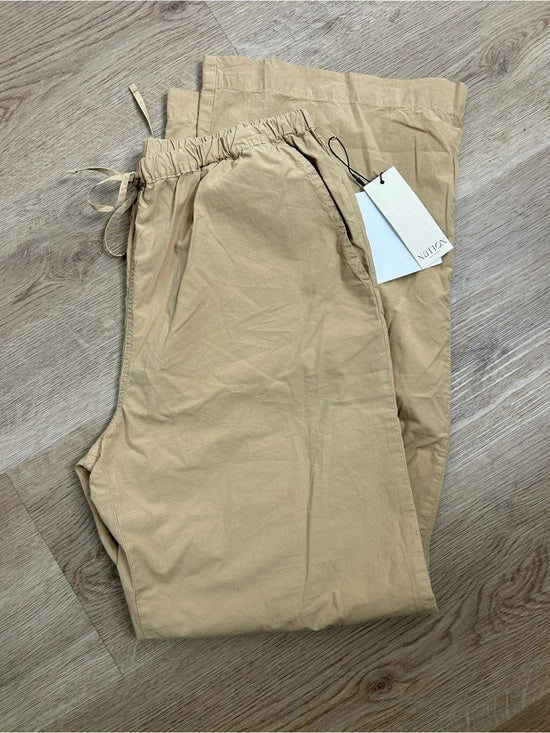 Nation LA 100% Pima Cotton Poplin Lucia Tie Waist Wide Leg Pant in Toffee