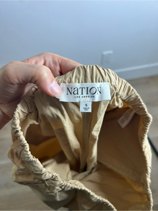 Nation LA 100% Pima Cotton Poplin Lucia Tie Waist Wide Leg Pant in Toffee