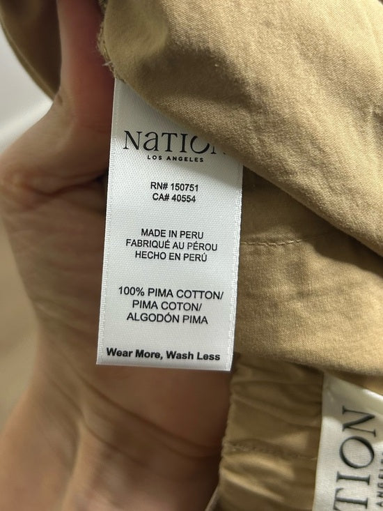 Nation LA 100% Pima Cotton Poplin Lucia Tie Waist Wide Leg Pant in Toffee