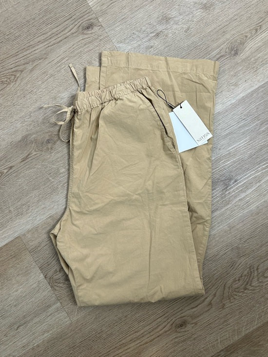 Nation LA 100% Pima Cotton Poplin Lucia Tie Waist Wide Leg Pant in Toffee