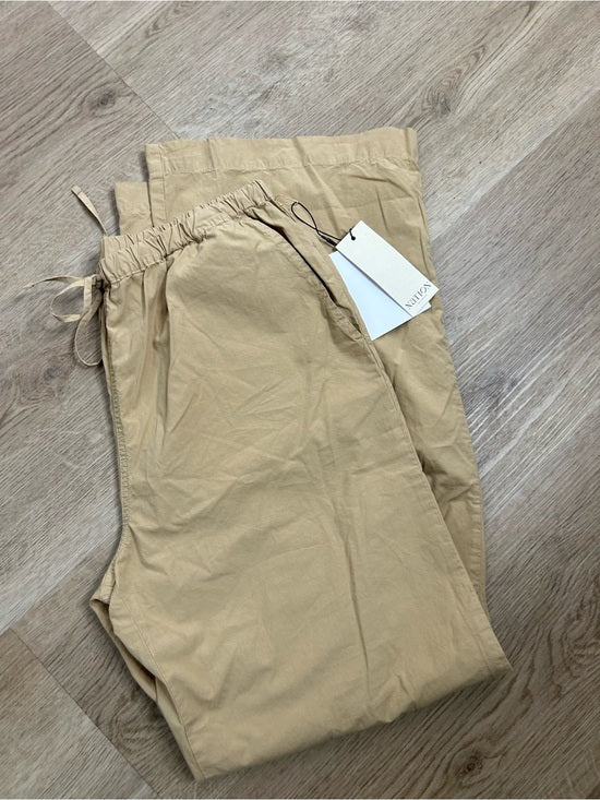 Nation LA 100% Pima Cotton Poplin Lucia Tie Waist Wide Leg Pant in Toffee