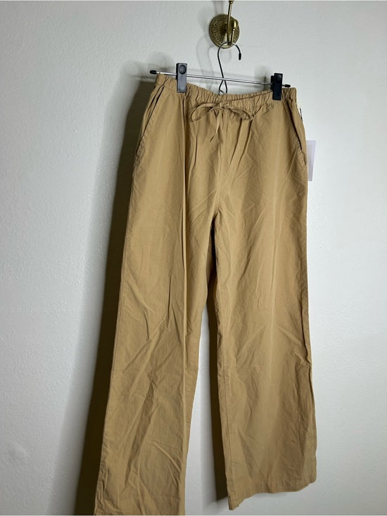 Nation LA 100% Pima Cotton Poplin Lucia Tie Waist Wide Leg Pant in Toffee