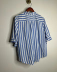 J. Crew 100% Cotton Boxy Fit Button Down Short Sleeve Blue White Striped Blouse