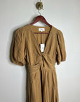 Xirena 100% Cotton Lawsyn Twist Front Short Sleeve Midi Dress in Chester