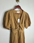 Xirena 100% Cotton Lawsyn Twist Front Short Sleeve Midi Dress in Chester