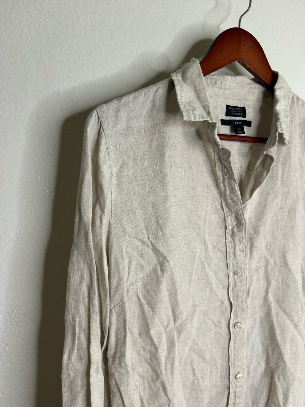 J. Crew x Baird McNutt 100% Linen Tan Oatmeal Slim Fit Long Sleeve Button Down