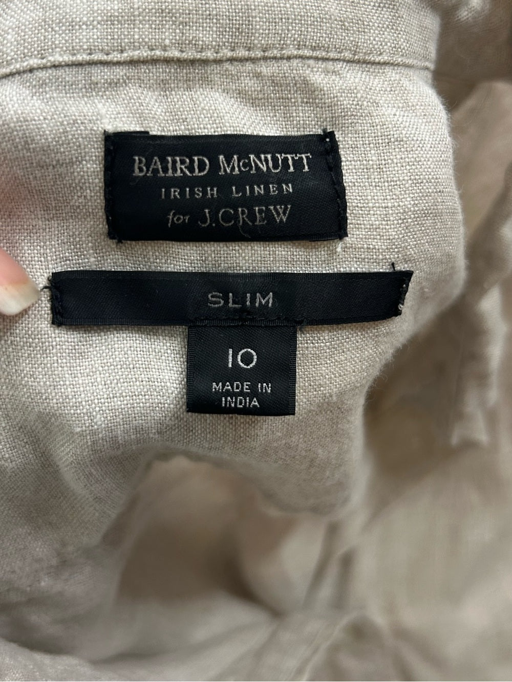 J. Crew x Baird McNutt 100% Linen Tan Oatmeal Slim Fit Long Sleeve Button Down