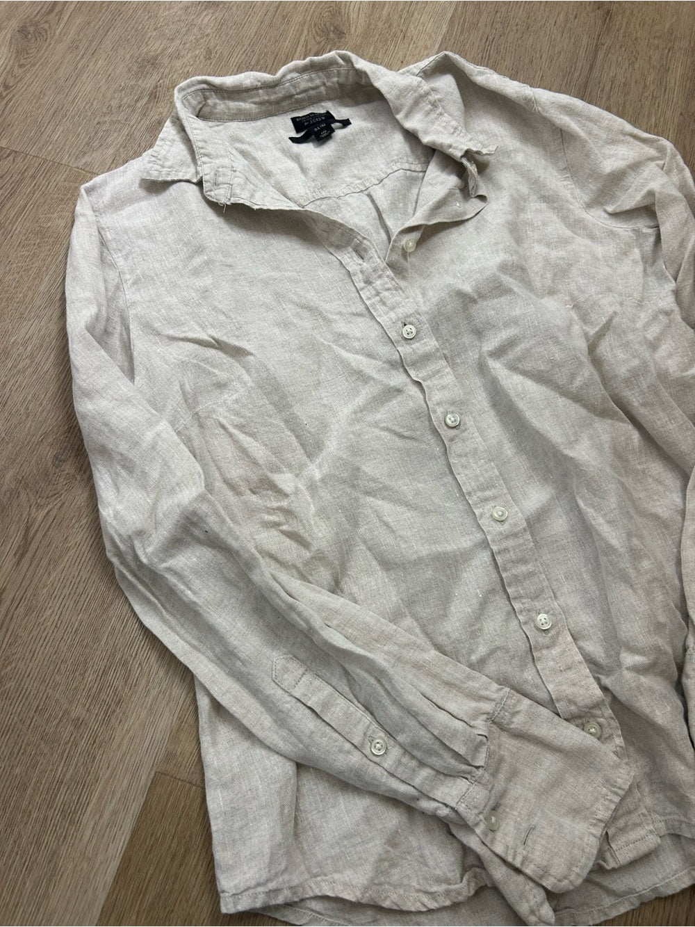 J. Crew J. Crew x Baird McNutt 100% Linen Tan Oatmeal Slim Fit Long Sleeve Button Down - Linen