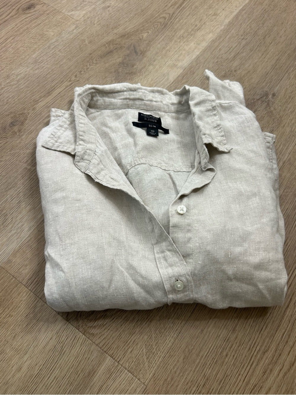 J. Crew J. Crew x Baird McNutt 100% Linen Tan Oatmeal Slim Fit Long Sleeve Button Down - Linen