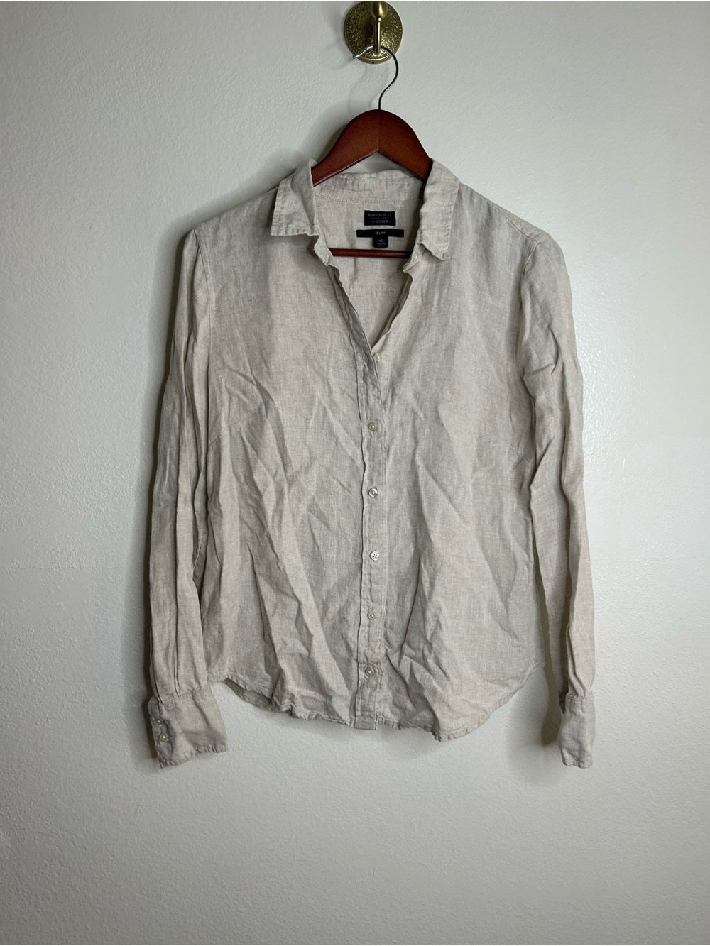 J. Crew x Baird McNutt 100% Linen Tan Oatmeal Slim Fit Long Sleeve Button Down