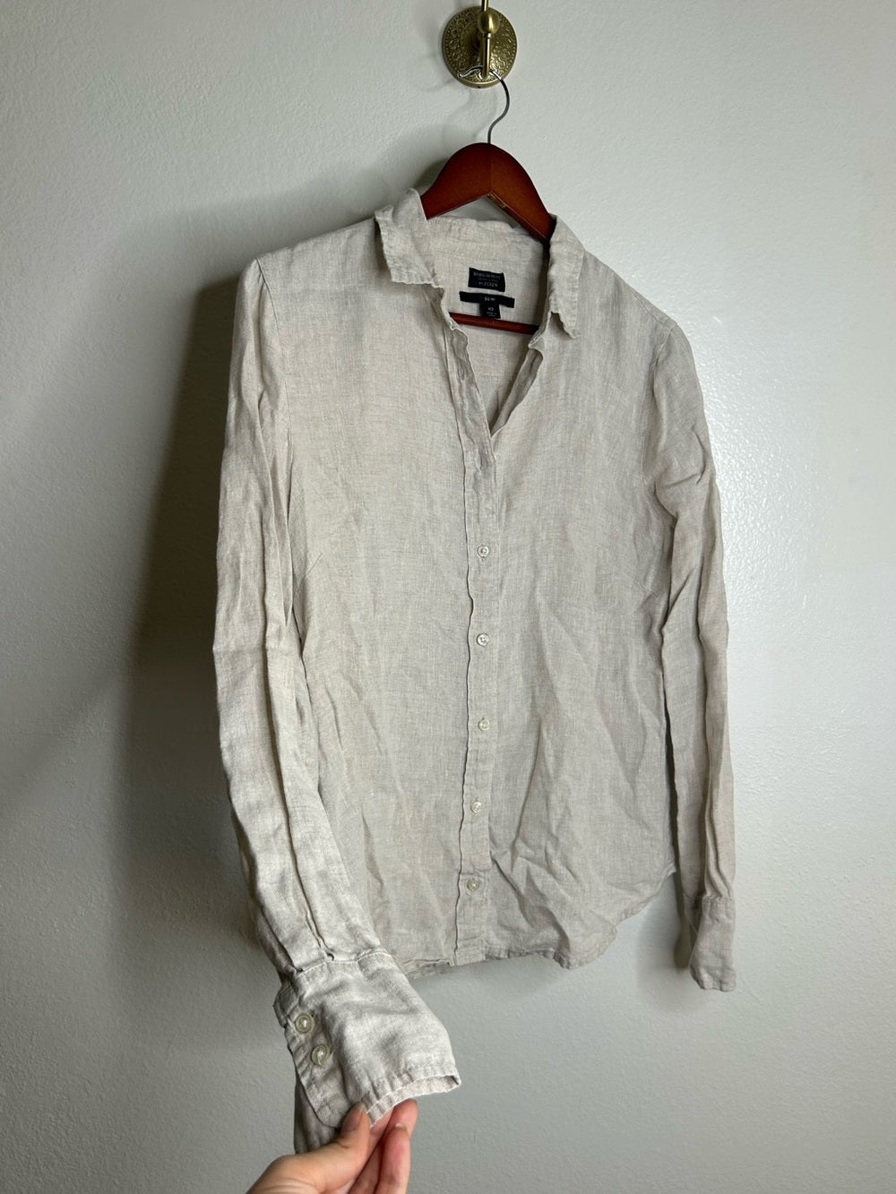 J. Crew x Baird McNutt 100% Linen Tan Oatmeal Slim Fit Long Sleeve Button Down