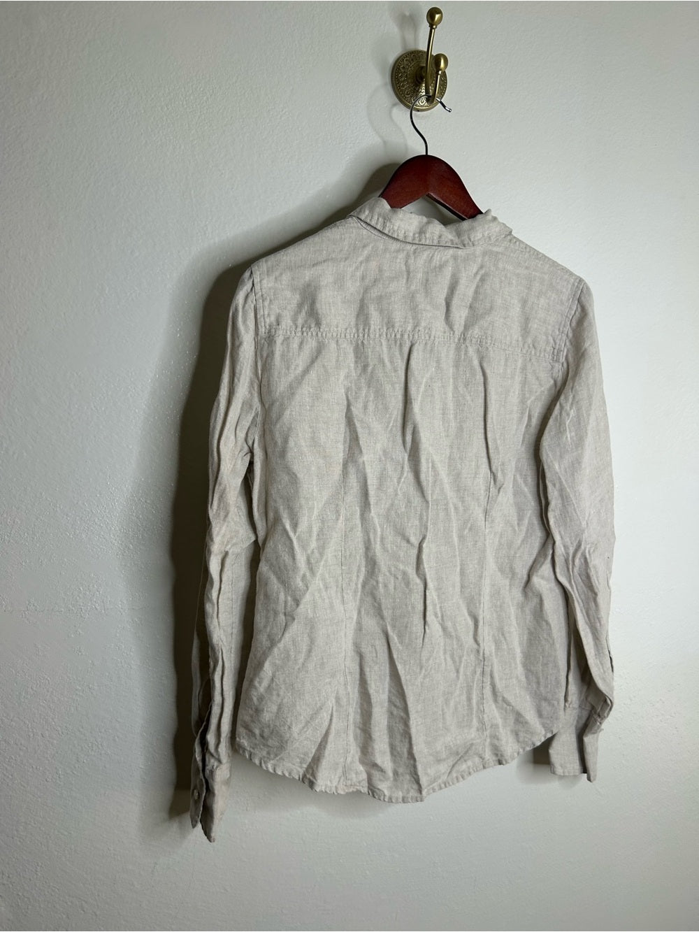 J. Crew x Baird McNutt 100% Linen Tan Oatmeal Slim Fit Long Sleeve Button Down