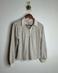 Nation LA 100% Organic Cotton Collared Espresso Pinstripe Long Sleeve Blouse
