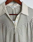 Nation LA 100% Organic Cotton Collared Espresso Pinstripe Long Sleeve Blouse