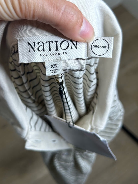 Nation LA 100% Organic Cotton Collared Espresso Pinstripe Long Sleeve Blouse