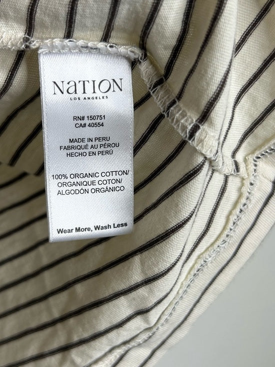 Nation LA 100% Organic Cotton Collared Espresso Pinstripe Long Sleeve Blouse