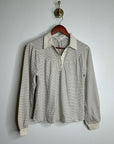 Nation LA 100% Organic Cotton Collared Espresso Pinstripe Long Sleeve Blouse