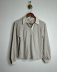 Nation LA 100% Organic Cotton Collared Espresso Pinstripe Long Sleeve Blouse