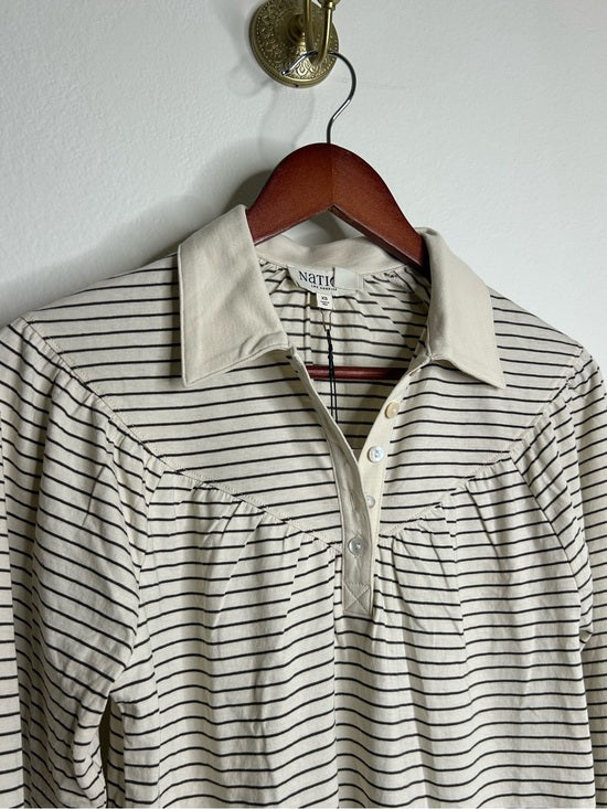 Nation LTD Nation LA 100% Organic Cotton Collared Espresso Pinstripe Long Sleeve Blouse - Cotton