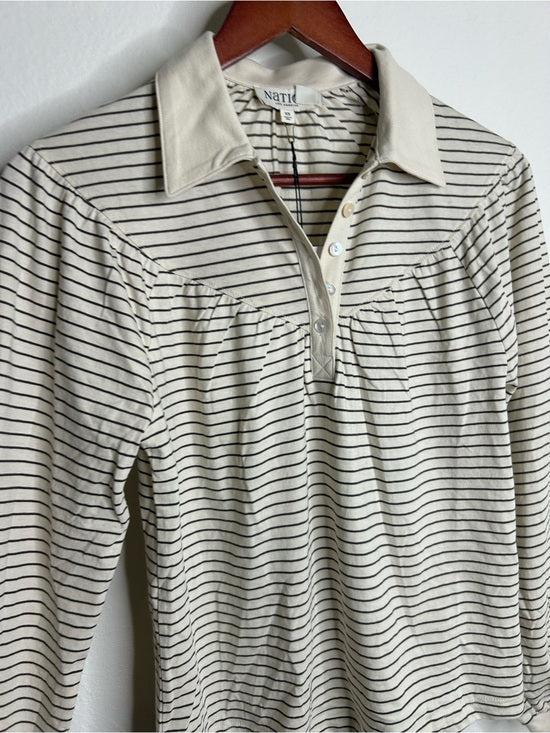 Nation LTD Nation LA 100% Organic Cotton Collared Espresso Pinstripe Long Sleeve Blouse - Cotton
