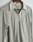Nation LA 100% Organic Cotton Collared Espresso Pinstripe Long Sleeve Blouse