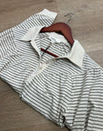 Nation LA 100% Organic Cotton Collared Espresso Pinstripe Long Sleeve Blouse