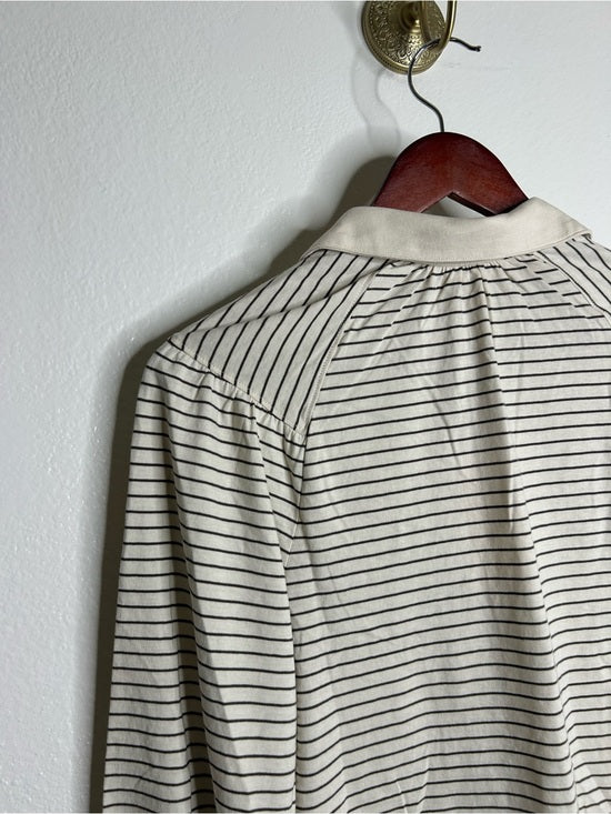 Nation LA 100% Organic Cotton Collared Espresso Pinstripe Long Sleeve Blouse