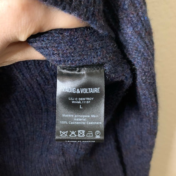 Zadig &amp; Voltaire 100% Cashmere Lili Destroy Cable Knit Pullover Sweater