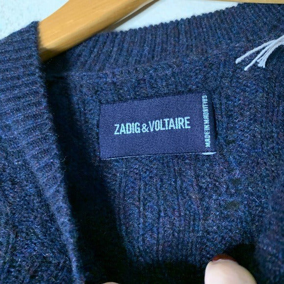 Zadig &amp; Voltaire 100% Cashmere Lili Destroy Cable Knit Pullover Sweater
