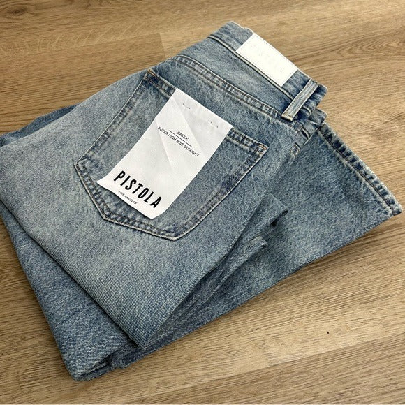 pistola Pistola 100% Cotton Cassie Ultra High Rise Straight Leg Jean in Bramble - Cotton, Denim