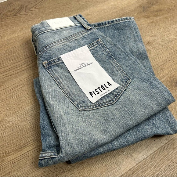 pistola Pistola 100% Cotton Cassie Ultra High Rise Straight Leg Jean in Bramble - Cotton, Denim