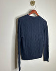 Minnie Rose 100% Cotton Navy Blue Cable Knit Distressed Button Down Cardigan