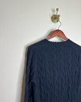Minnie Rose 100% Cotton Navy Blue Cable Knit Distressed Button Down Cardigan