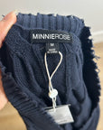 Minnie Rose 100% Cotton Navy Blue Cable Knit Distressed Button Down Cardigan