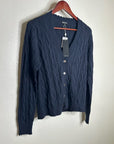 Minnie Rose 100% Cotton Navy Blue Cable Knit Distressed Button Down Cardigan