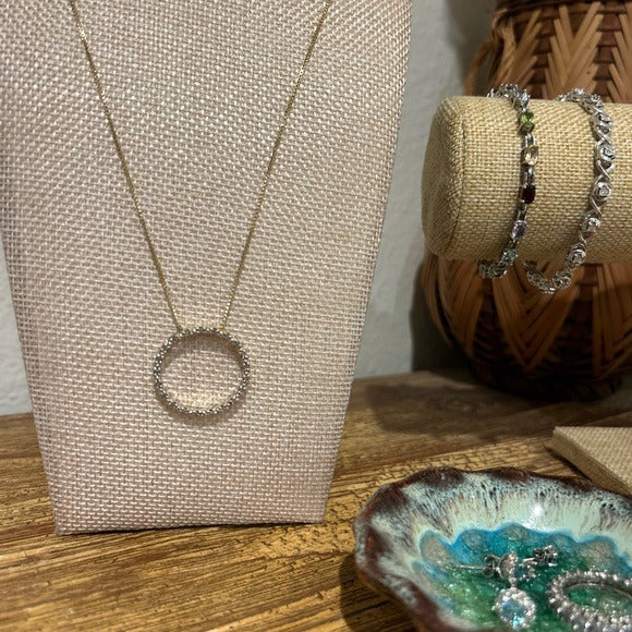 925 Sterling Silver Gold Plated Genuine Diamond Accent Circle Pendant