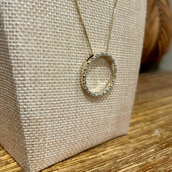 925 Sterling Silver Gold Plated Genuine Diamond Accent Circle Pendant