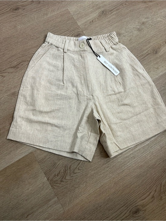 Anthropologie Self Contrast Linen Cotton Neutral Tan High Waist Short