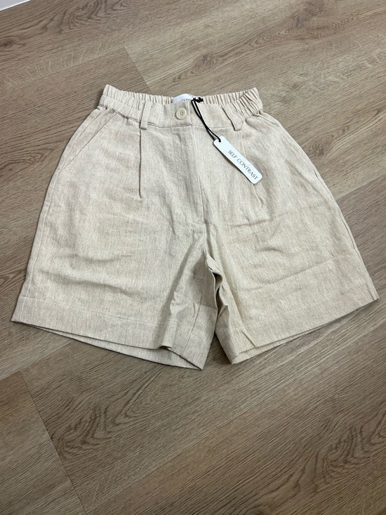 Anthropologie Self Contrast Linen Cotton Neutral Tan High Waist Short