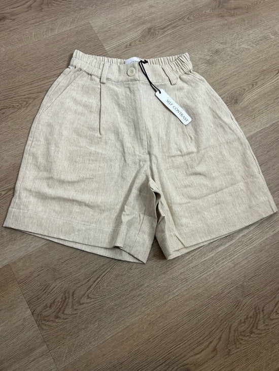 Anthropologie Self Contrast Linen Cotton Neutral Tan High Waist Short