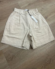 Anthropologie Self Contrast Linen Cotton Neutral Tan High Waist Short