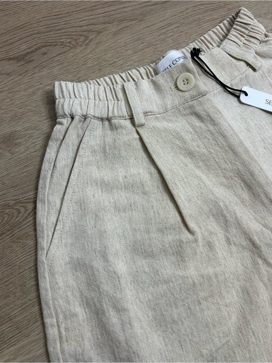 Anthropologie Self Contrast Linen Cotton Neutral Tan High Waist Short
