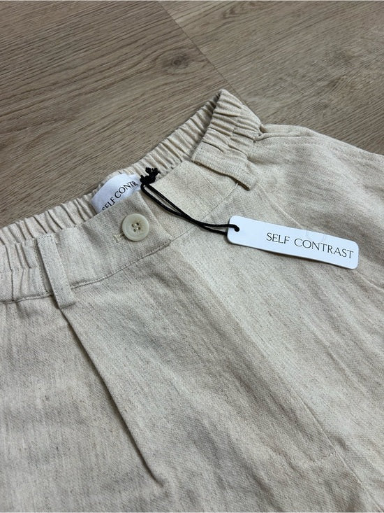 Anthropologie Self Contrast Linen Cotton Neutral Tan High Waist Short