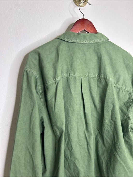 J. Crew Cotton Linen Army Green Collared Heavyweight Safari Top With Pockets