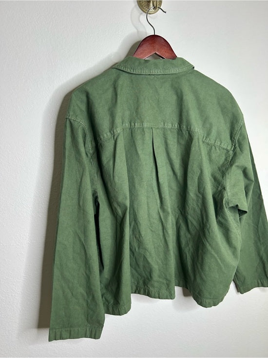 J. Crew Cotton Linen Army Green Collared Heavyweight Safari Top With Pockets